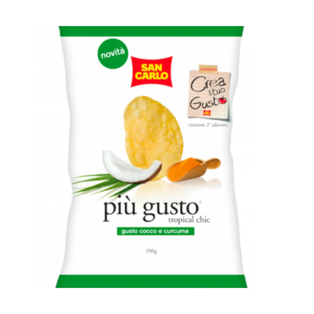San Carlo Più Gusto Cocco e Curcuma, patatine al cocco e al curcuma da 150g