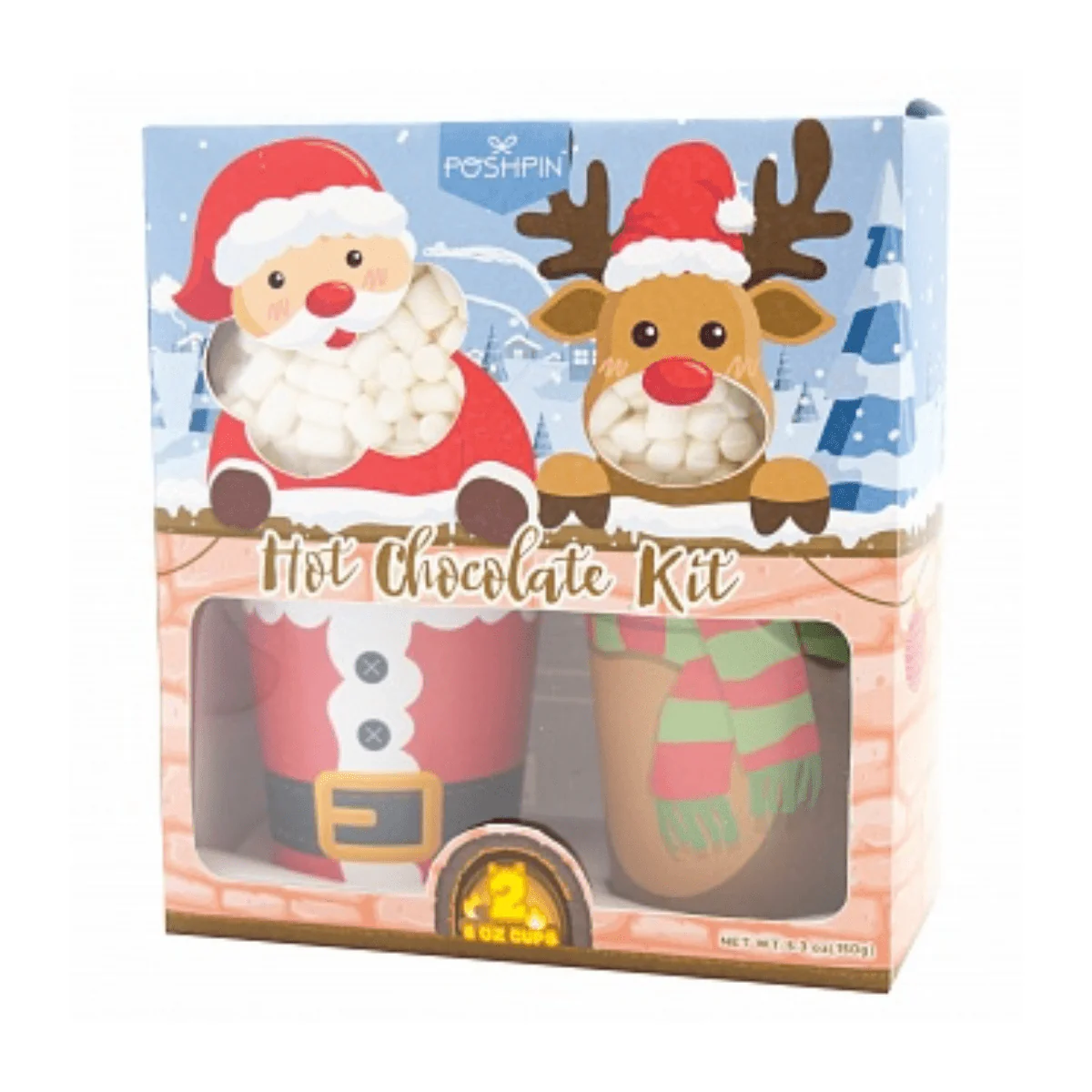 Santa & Reindeer Hot Chocolate Kit, tazze di babbo natale con cioccolata calda e marshmallows da 180g