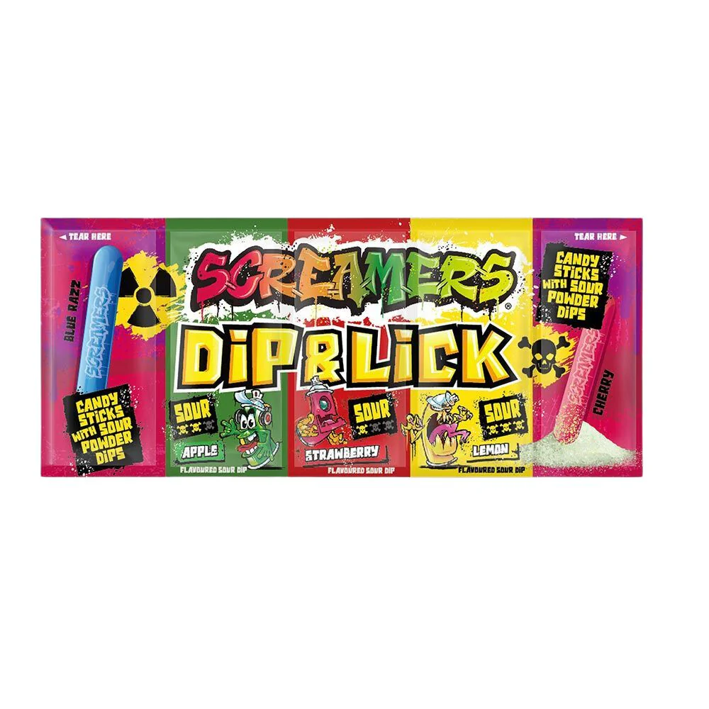 Screamers Dip & Lick, caramelle con polverina aspra al gusto di frutta da 40g