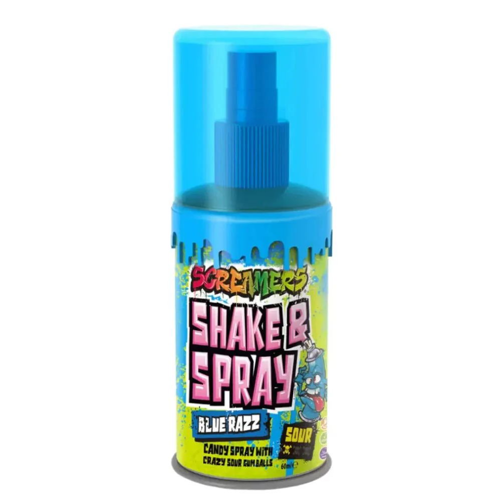 Screamers Shake and Spray Sour Blue Razz, caramella spray al gusto aspro di lampone da 60ml