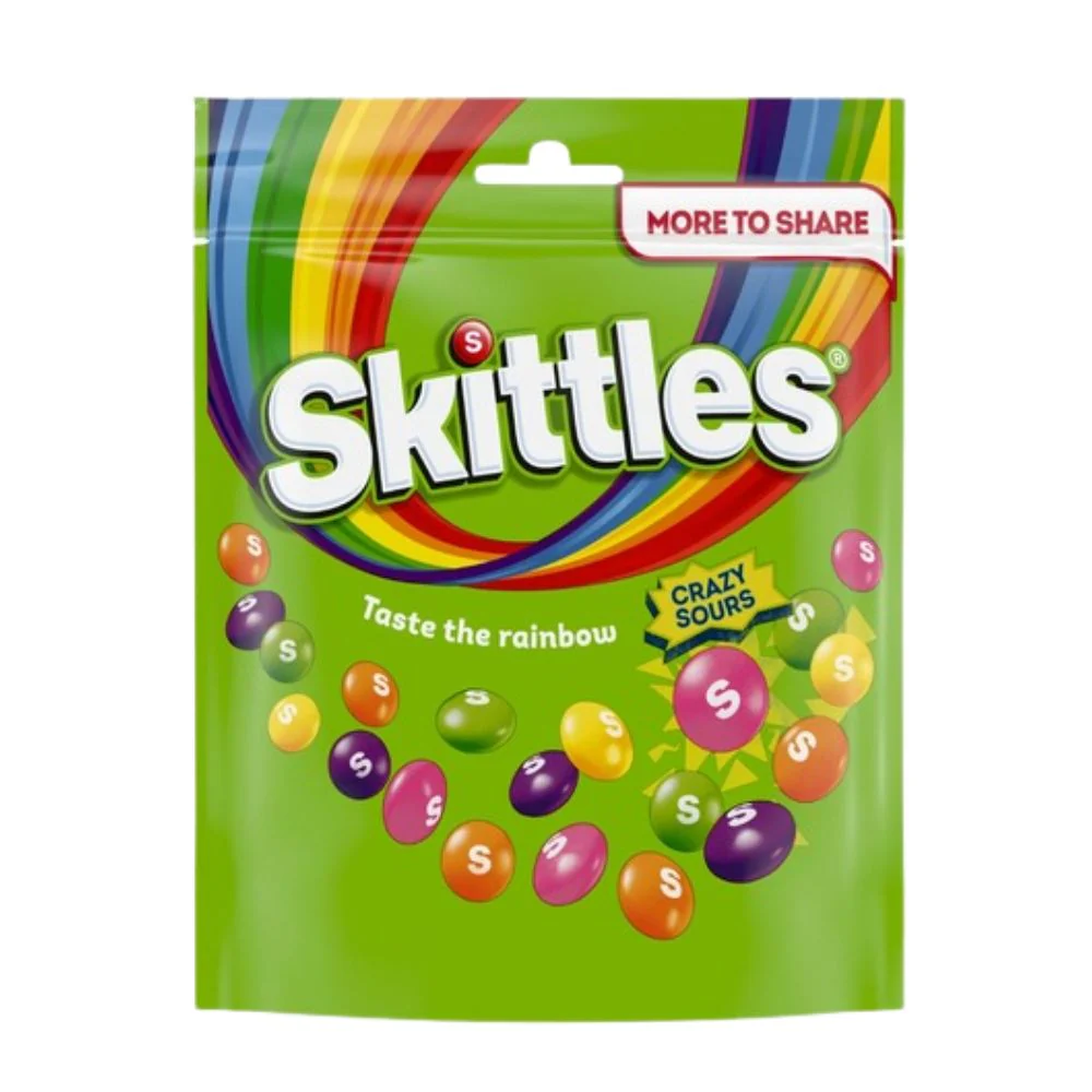 Skittles Crazy Sour Pouch, caramelle al gusto di frutta da 136g