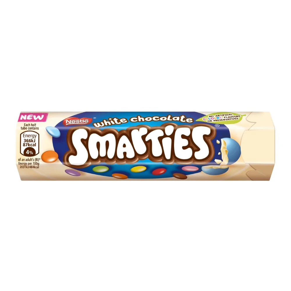 Smarties White Chocolate, confetti ripieni di cioccolato bianco da 34g