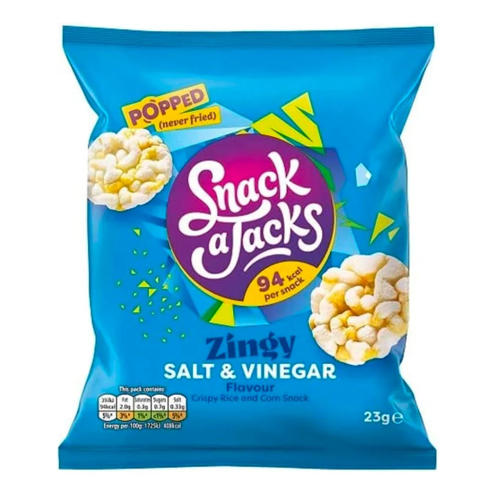 Snack a Jacks Salt & Vinegar, snack di riso al gusto di sale e aceto da 23g