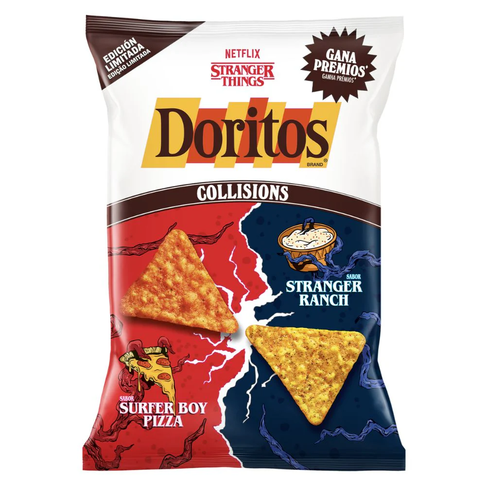 Doritos Collisions Stranger Things, mix di snack di mais al gusto formaggio cremoso e pizza pepperoni da 140g
