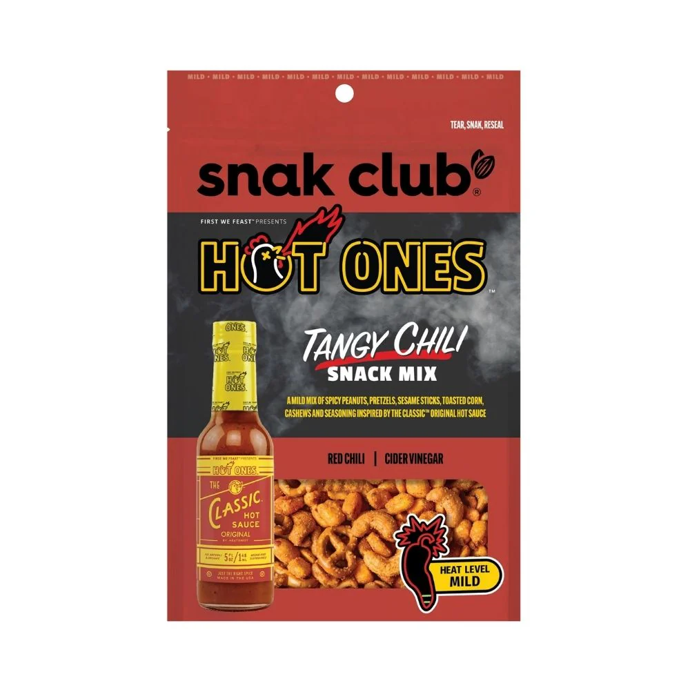 Snack club Hot Ones Tangy Chili Snack Mix, frutta secca e red chili da 57g