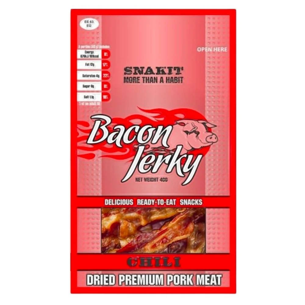 Snakit Bacon Jerky Chili, bacon essiccato piccante da 40g