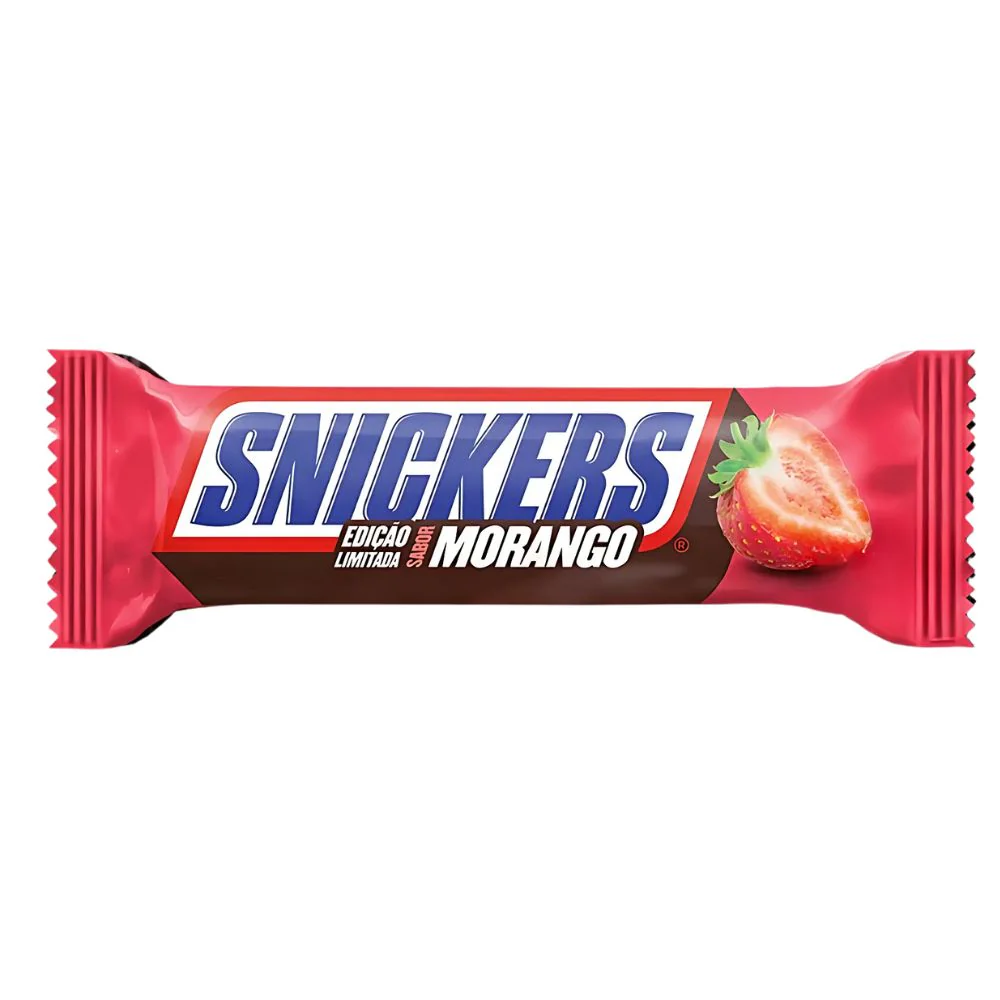 Snickers Strawberry, barretta ricoperta di cioccolato ripiena di caramello, arachidi e crema al gusto di fragola da 42g
