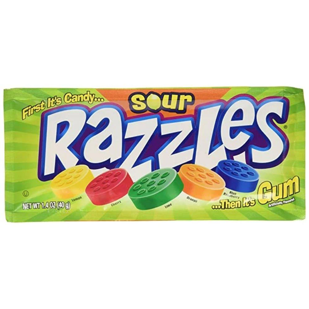 Sour Razzles, caramelle aspre alla frutta da 40g