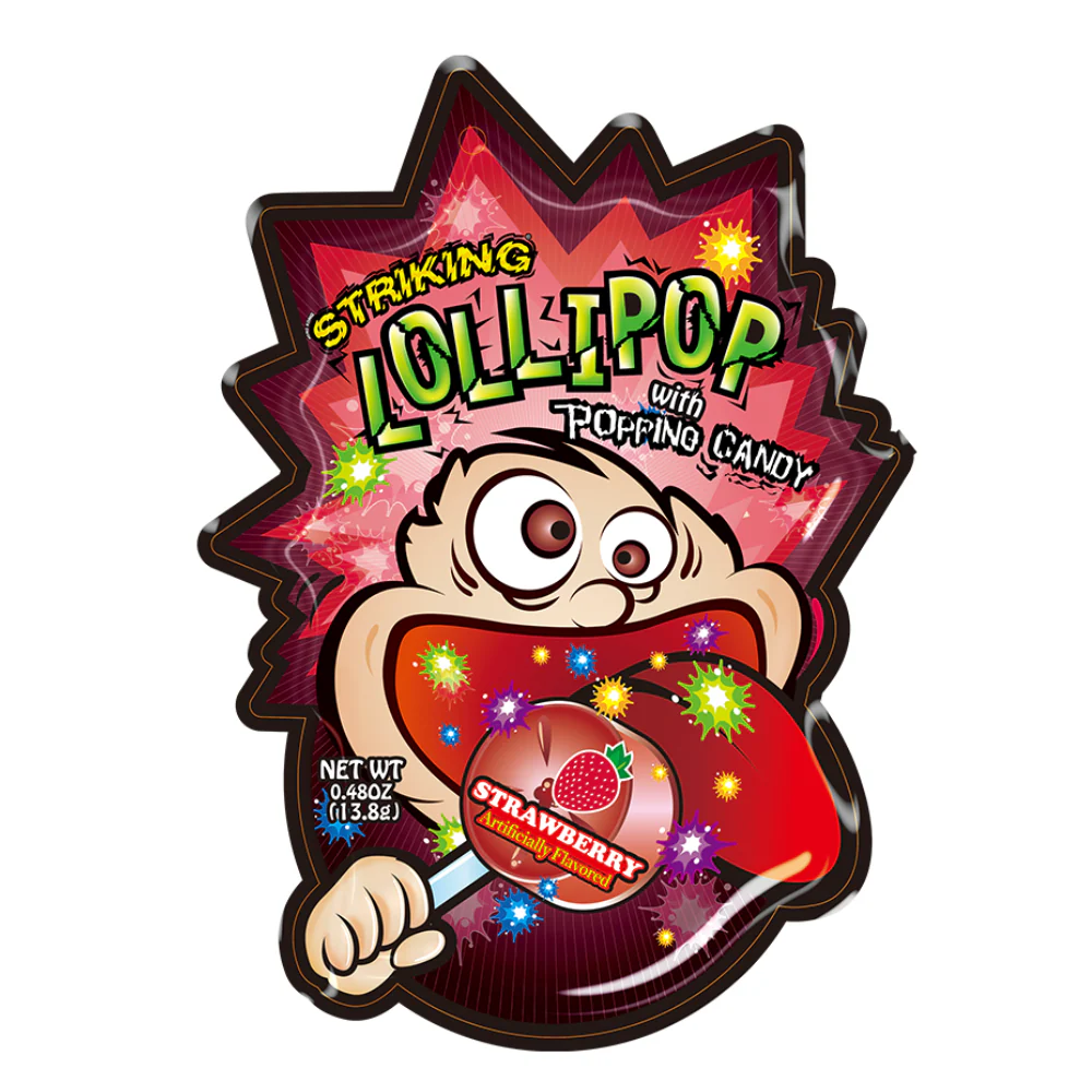 Striking Lollipop Strawberry, lecca lecca al gusto di fragola con polvere scoppiettante da 13g