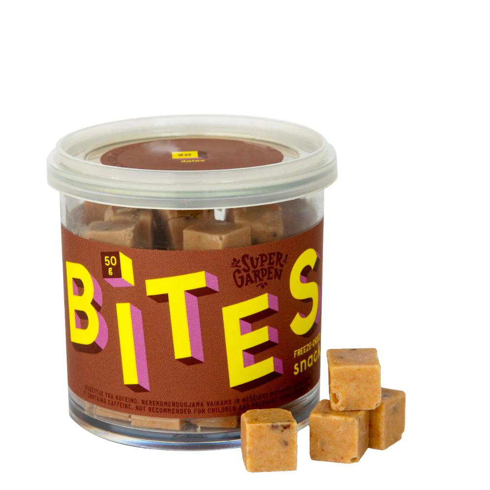 Super Garden Bites Freeze-Dried Snack Coffee and Dates Mix, snack dolce al gusto di caffè e datteri liofilizzati da 50g