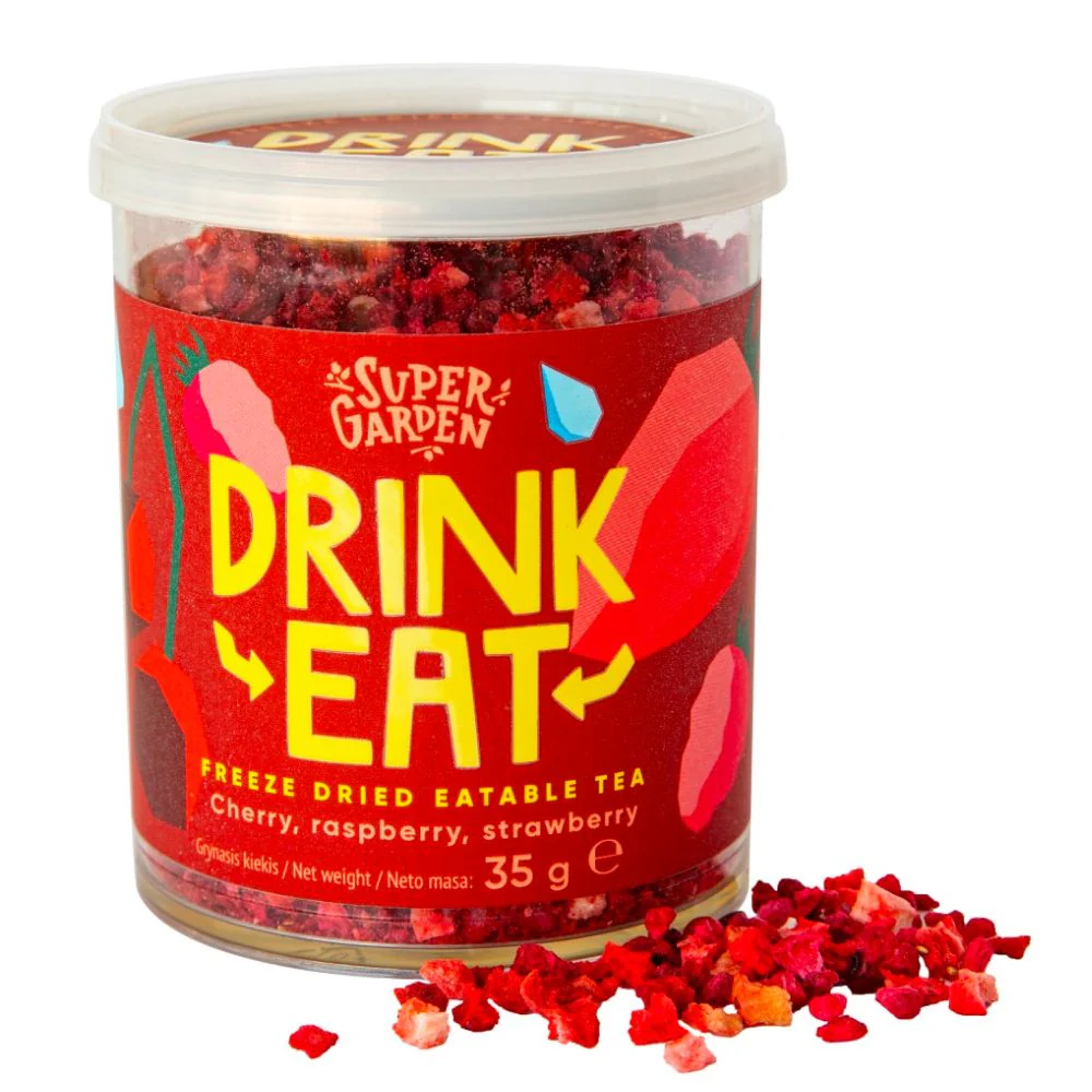 Super Garden Drink Eat Freeze Dried Eatable Cherry, Raspberry, Strawberry, aromi di tè alla ciliegia, al lampone e alla fragola liofilizzati da 35g