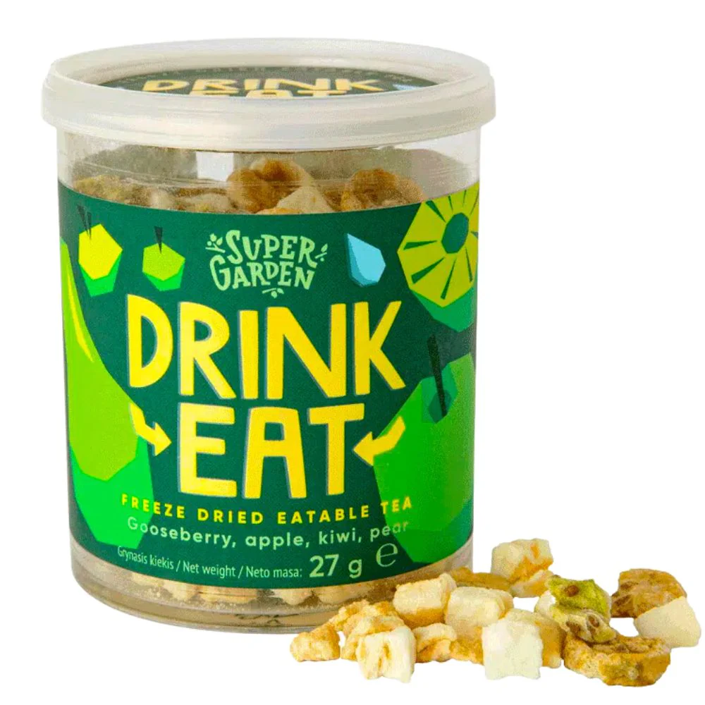 Super Garden Drink Eat Freeze Dried Eatable Tea Gooseberry, Apple, Kiwi, Pear, aromi di tè all’uva, alla mela, al kiwi e alla pera liofilizzati da 27g