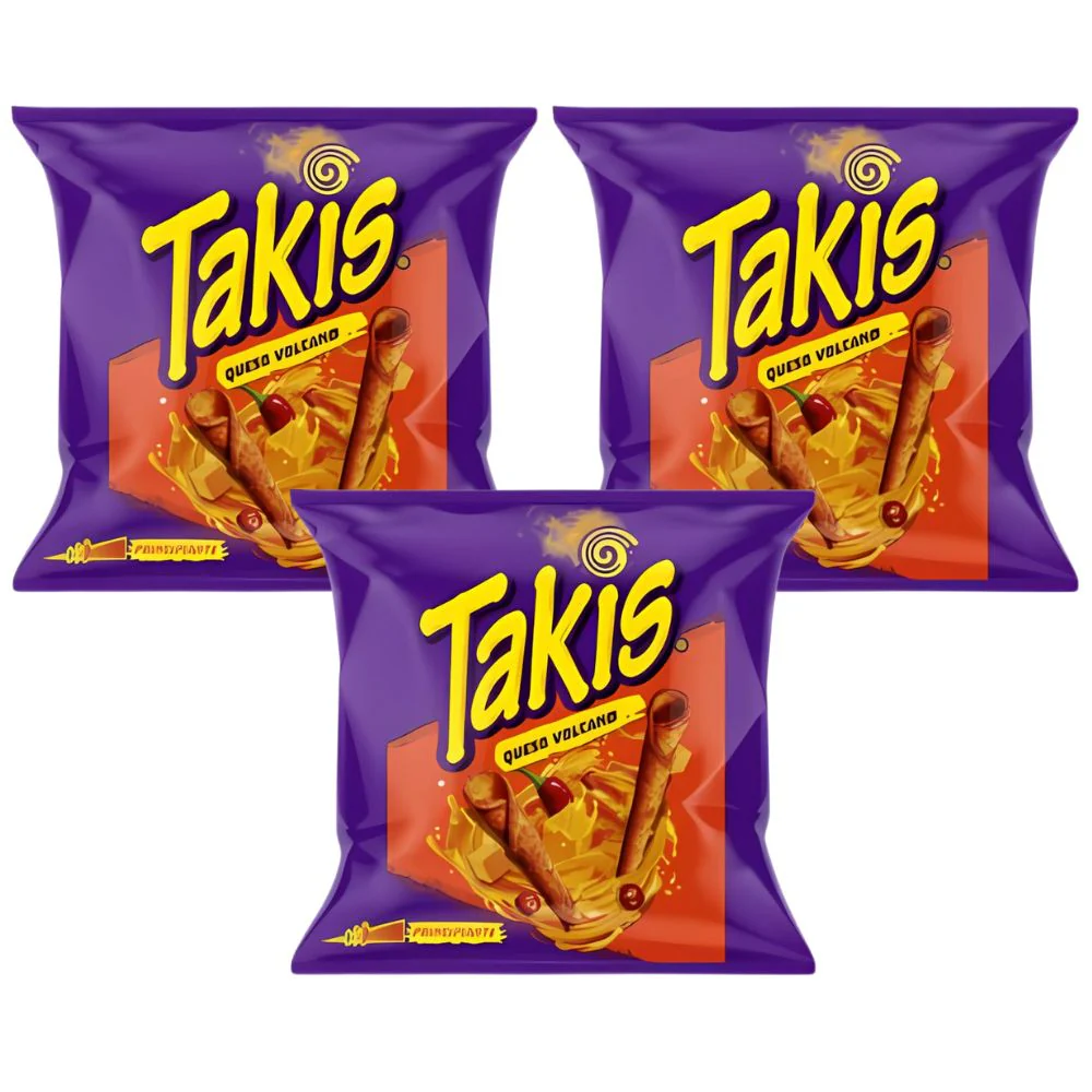 Takis Queso Volcano, riccioli di tortillas al formaggio piccante da 40g (confezione da 3)