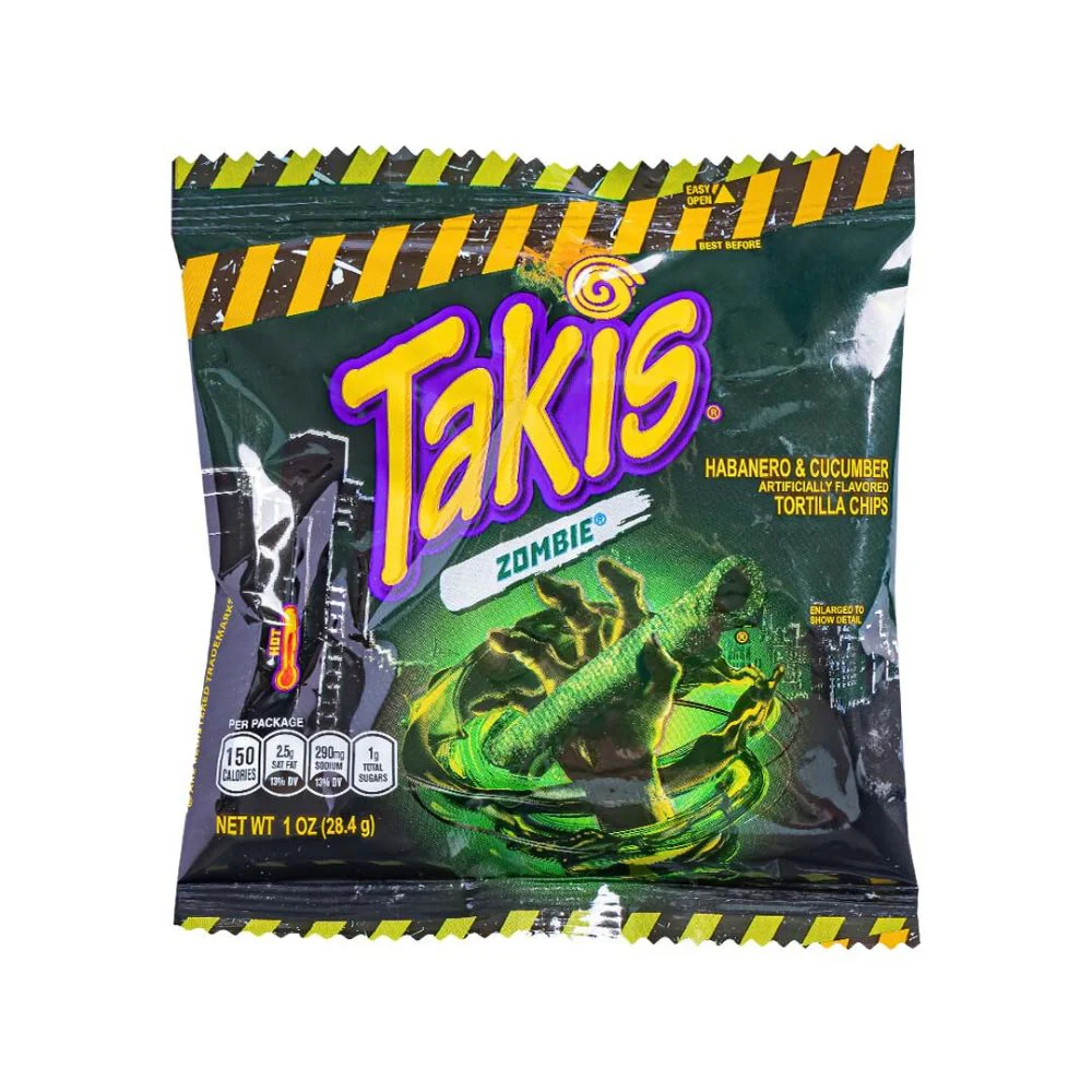 Takis Zombie, tortilla di mais fritto gusto peperoncino e cetriolo da 28g