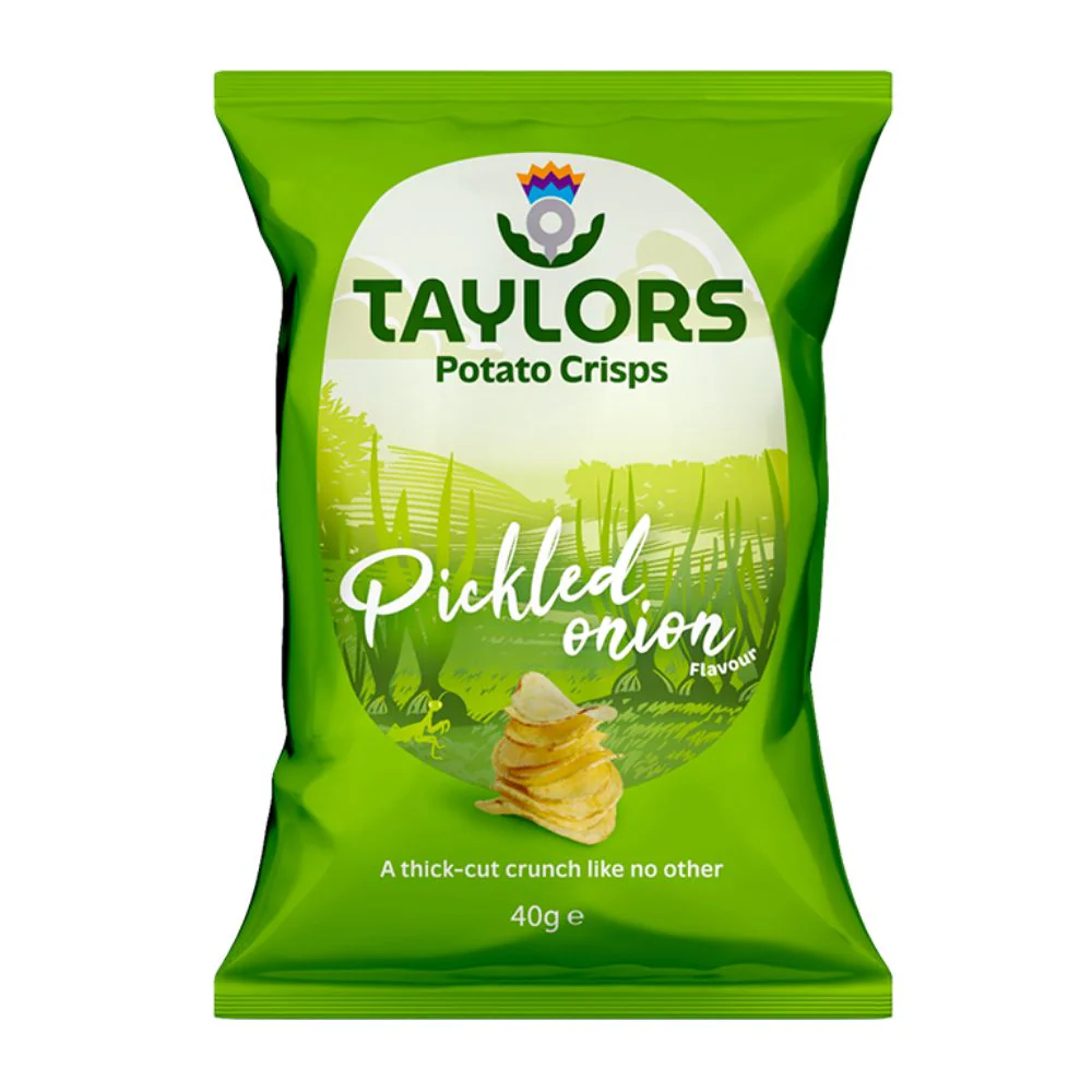 Taylor Potato Crisps Pickled Onion, patatine al gusto di cipolle sott'aceto da 40g