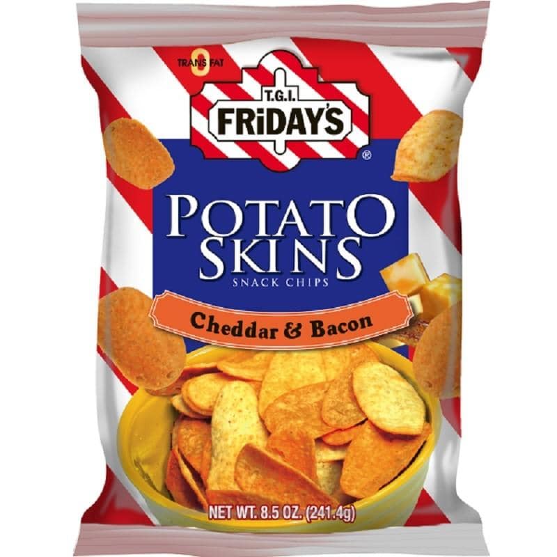 TGI Fridays Potato Skins Cheddar and Bacon, patatine al cheddar e bacon da 49.7g