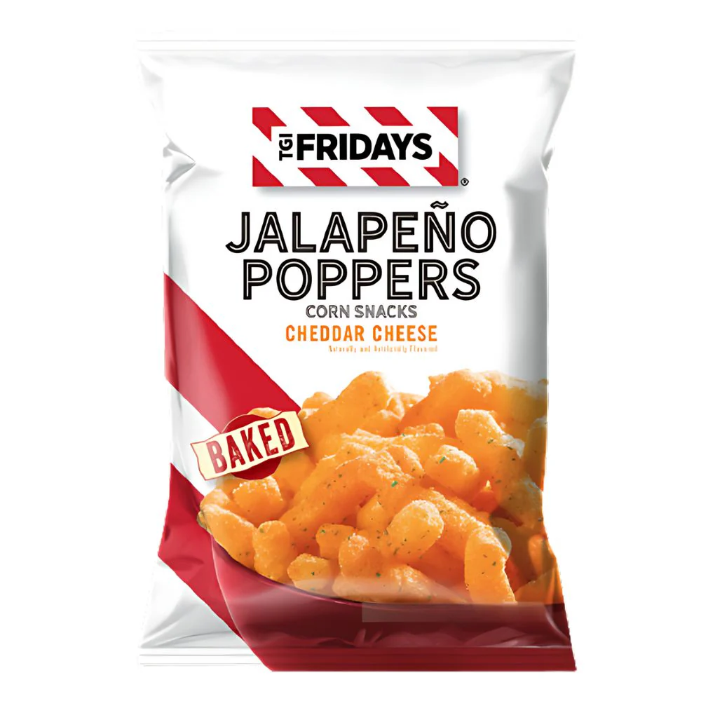 TGI Fridays Jalapeno Poppers, snack di mais al gusto di cheddar e jalapeno da 63g
