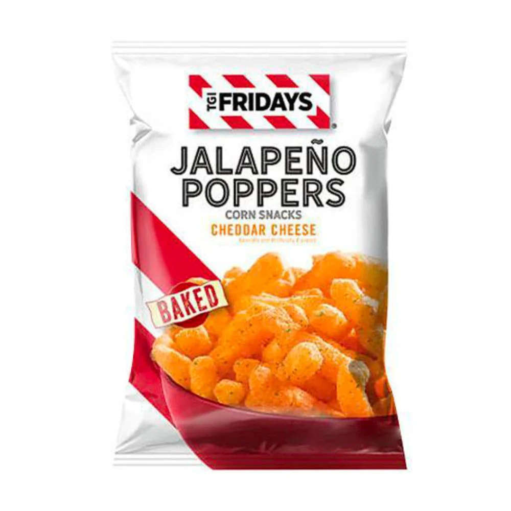 TGI Fridays Jalapeño Poppers Cheddar Cheese, patatine all'jalapeño e cheddar da 99.2g