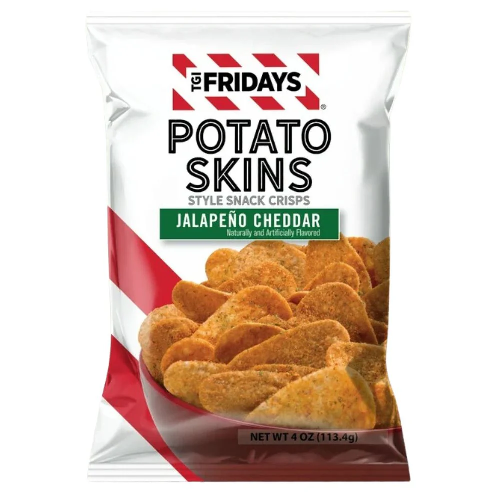 TGI Fridays Potato Skins Jalapeno Cheddar, patatine al gusto di formaggio e jalapeno 85g
