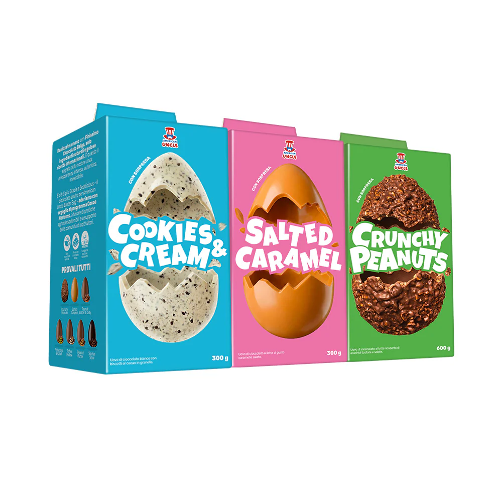 AU “The Classics” Easter Egg - kit da 3 uova di Pasqua (Salted Caramel + Crunchy Peanuts + Cookies & Cream)