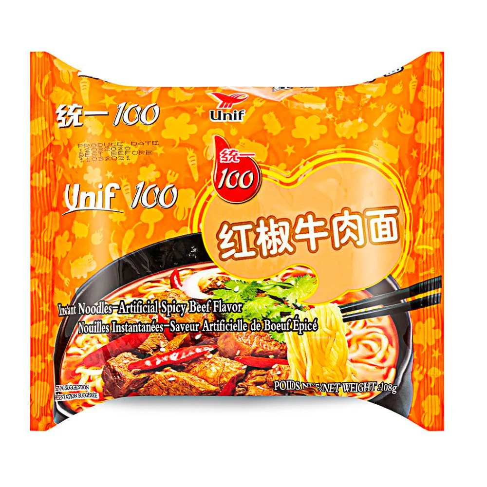 Unif Instant Noodles Artificial Spicy Beef, noodles istantanei al gusto di manzo piccante da 108g