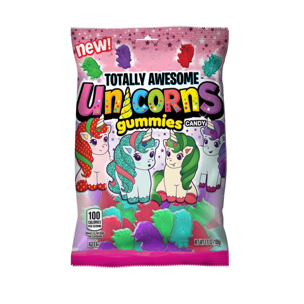 Totally Awesome Unicorns Gummies, caramelle gommose alla frutta a forma di unicorno da 108g