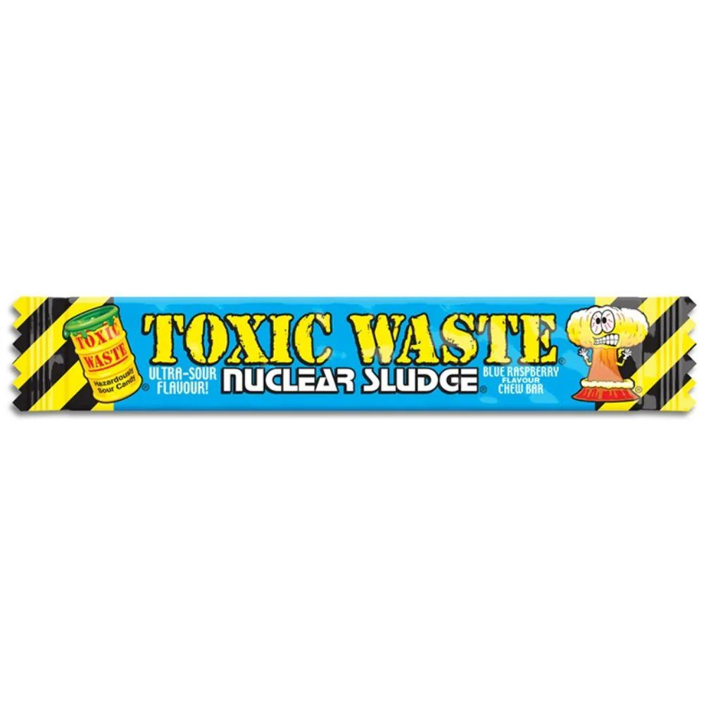 Toxic Waste Nuclear Sludge Chew Bar Blue Raspberry, caramella aspra al mirtillo blu da 20g