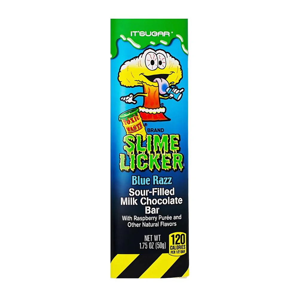 Slime Licker Chocolate Bar and Blue Razz, barretta di cioccolato al latte ripiena di crema aspra al lampone da 50g