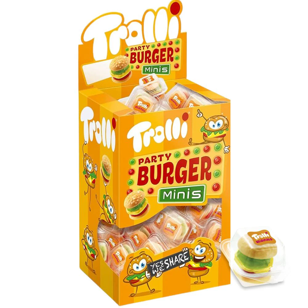Trolli Party Burger Minis, caramelle gommose a forma di burger da 10g (Confezione da 80)