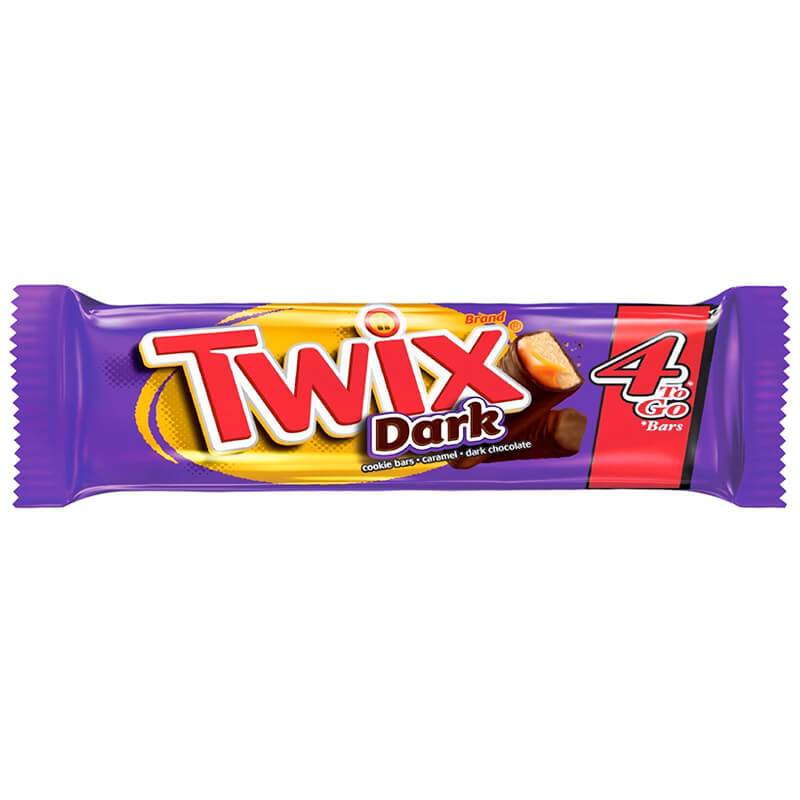Twix Dark 4 To Go Bars, candy bar al cioccolato fondente e caramello da 4 pezzi