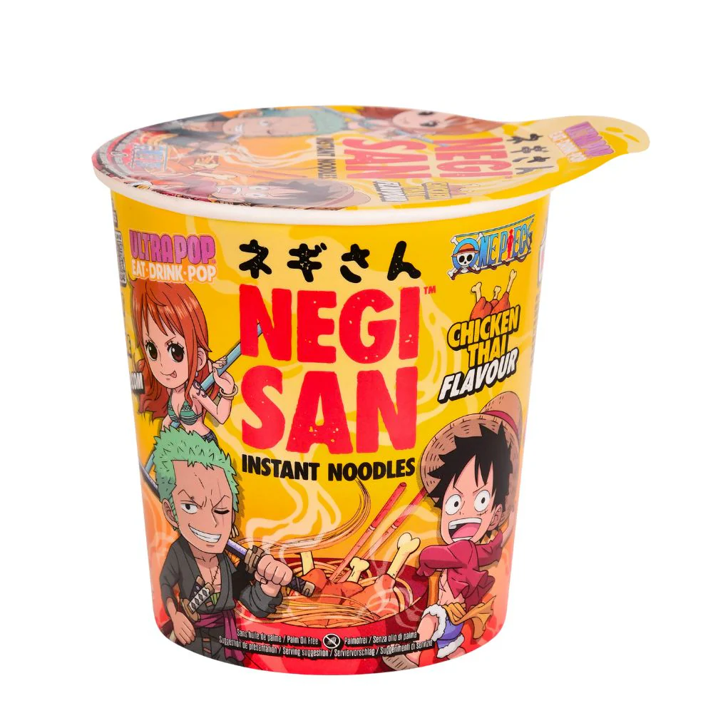One Piece Ultra Pop Instant Noodles Thai Chicken of Luffy, Zoro, Nami, noodles al gusto di pollo da 65g