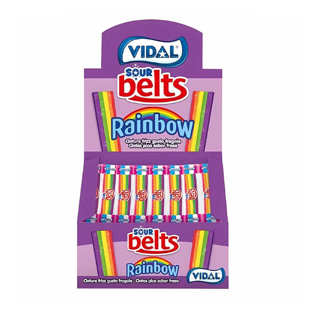 Vidal Sour Belts Multicolors, caramella al gusto aspro di frutta da 9g (confezione da 150)