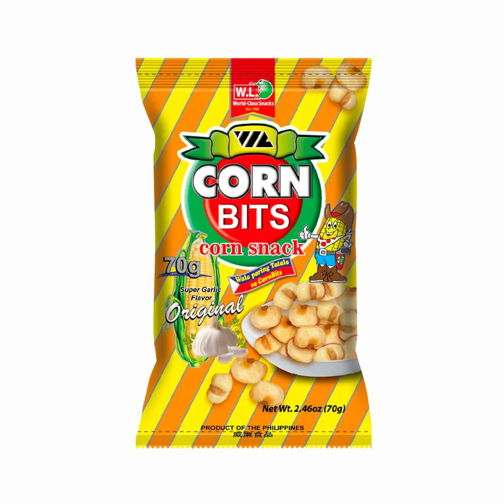 W.L. Corn Bits Corn Snack Super Garlic Original, mais all'aglio da 70g