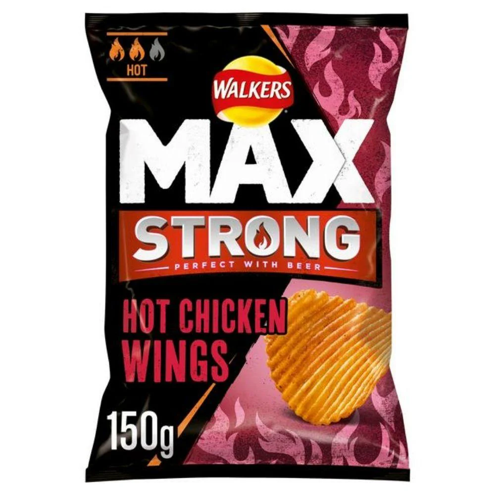 Walkers Max Strong Hot Chicken Wing, patatine al gusto di alette di pollo piccanti da 150g