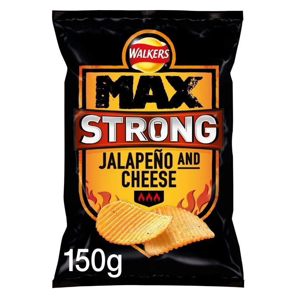 Walkers Max Strong Jalapeño & Cheese, patatine al formaggio e peperoncino jalapeño da 150g