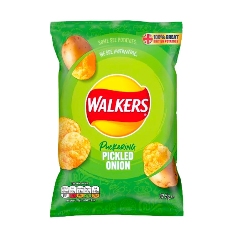 Walkers Puckering Pickled Onion, patatine al gusto di cipolle sott'aceto da 32.5g
