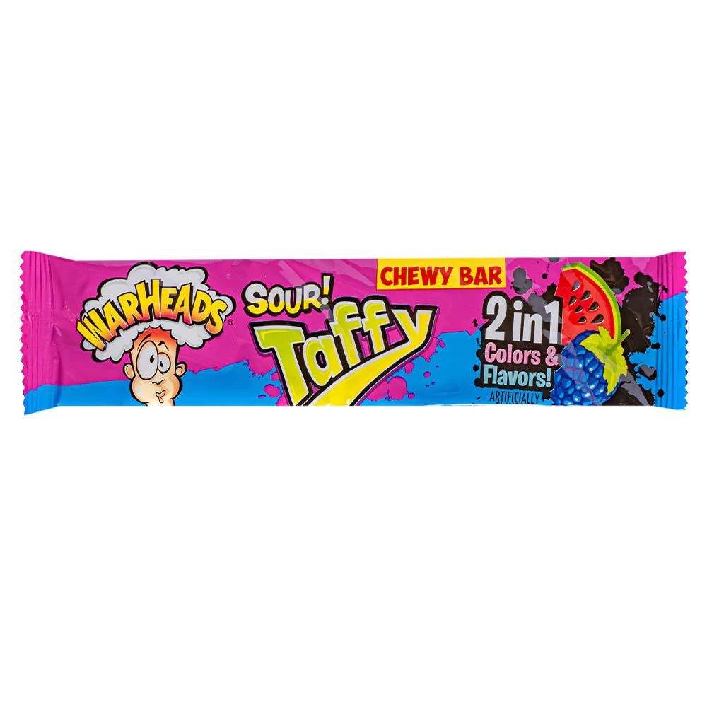 Warheads Sour! Taffy 2-in-1 Color&Flavors Chewy Bar, caramella alla frutta da 42g
