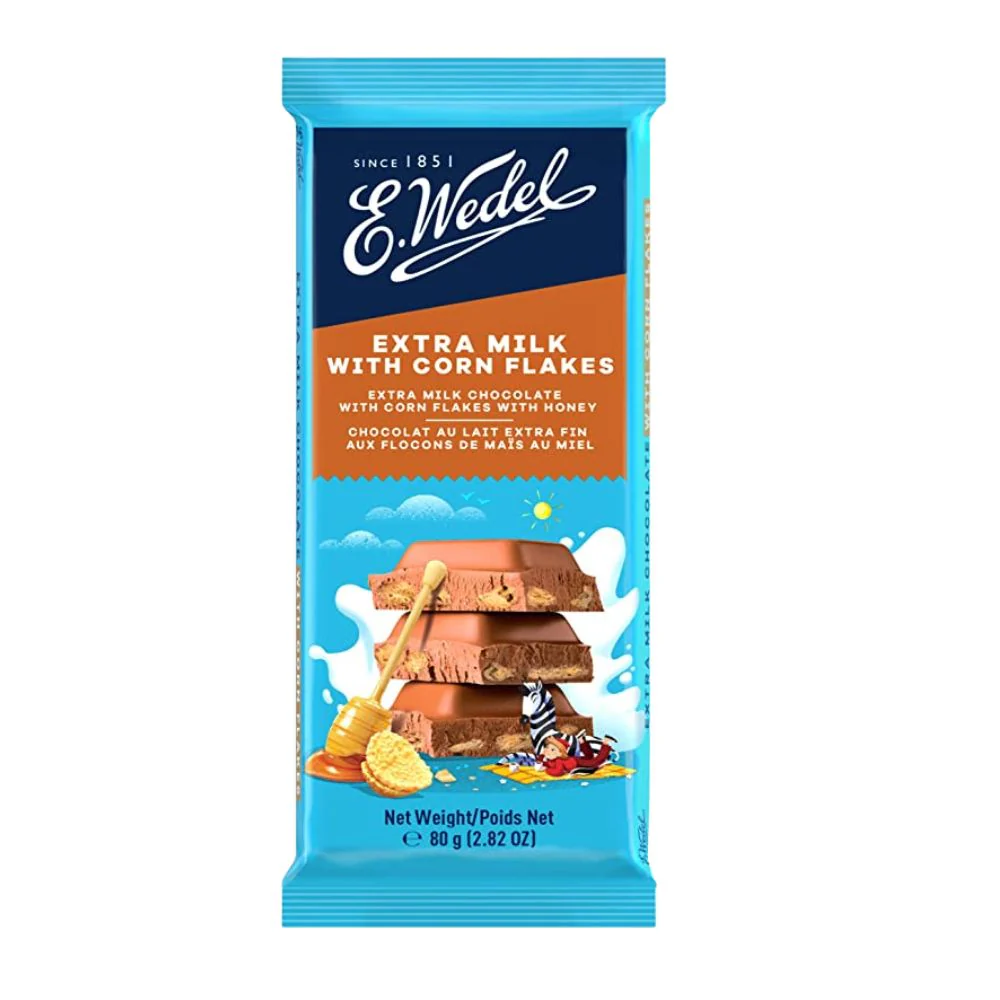 Wedel Choco Extra Milk Cornflakes, barretta al cioccolato al latte con fiocchi di mais e miele da 80g