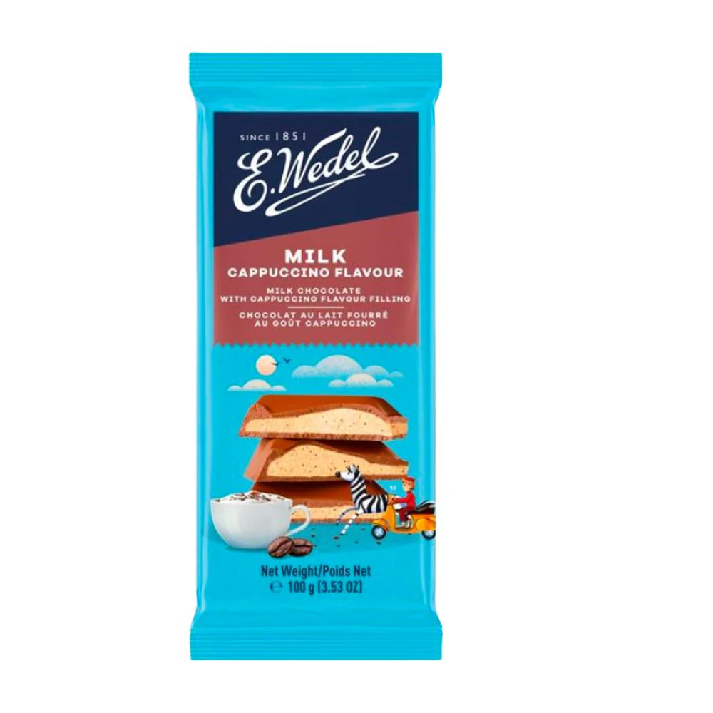 Wedel Choco Milk Cappuccino, barretta al cioccolato al latte con ripieno gusto cappuccino da 100g