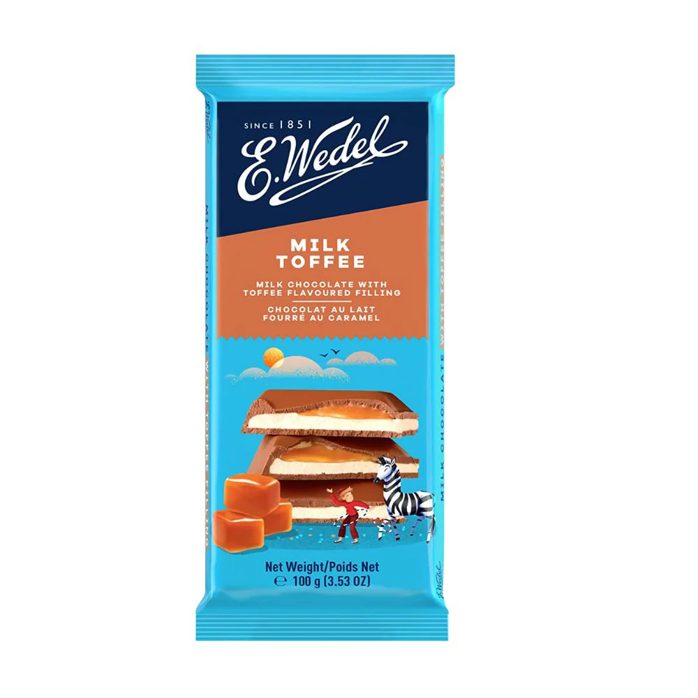 Wedel Choco Milk Toffe, barretta al cioccolato al latte con ripieno al gusto caramello da 100g
