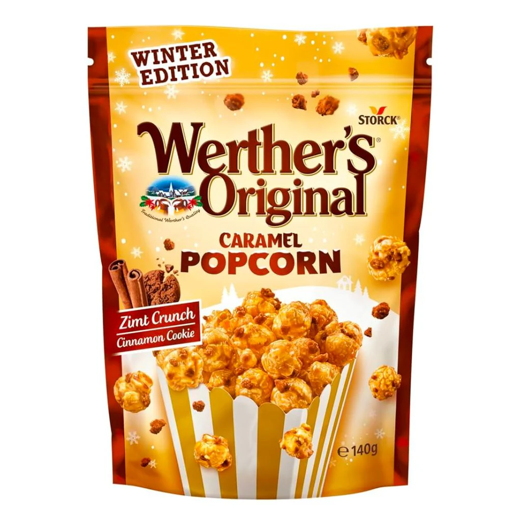 Werther’s Original Caramel Popcorn Cinnamon Cookie, popcorn caramellati con pezzi di biscotti alla cannella da 140g