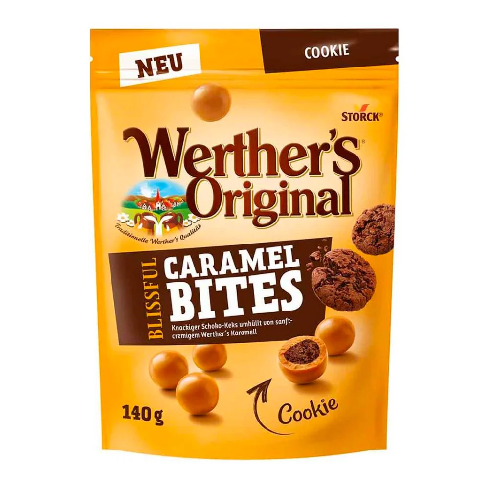 Werther’s Original Caramel Bites Cookies, bites al caramello ripieni di biscotto al cacao da 140g
