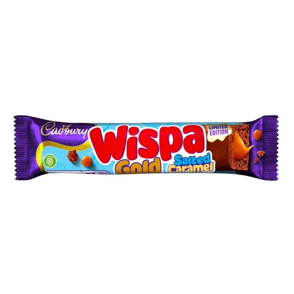 Wispa Gold Salted Caramel, barretta al cioccolato ripieno di crema al caramello da 48g