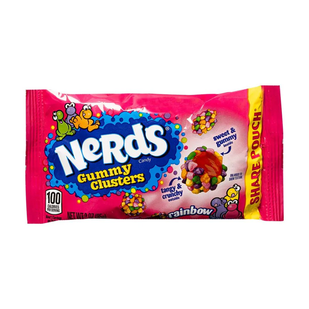 Wonka Nerds Gummy Clusters Rainbow, gomma da masticare ricoperta di caramelle alla frutta da 85g