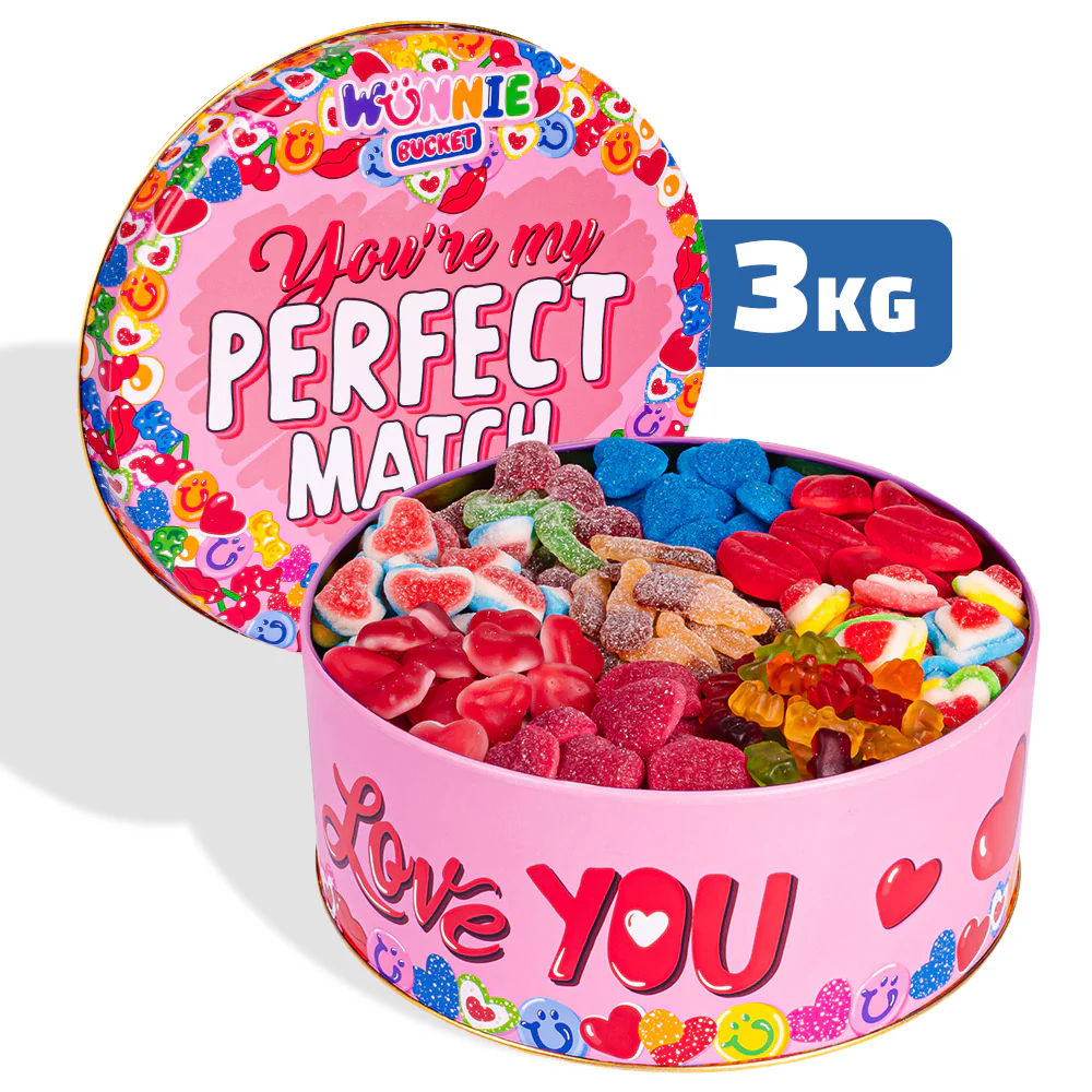 Wunnie Bucket “Perfect Match”, latta di caramelle gommose da comporre con i gusti preferiti della tua metà - 3 kg