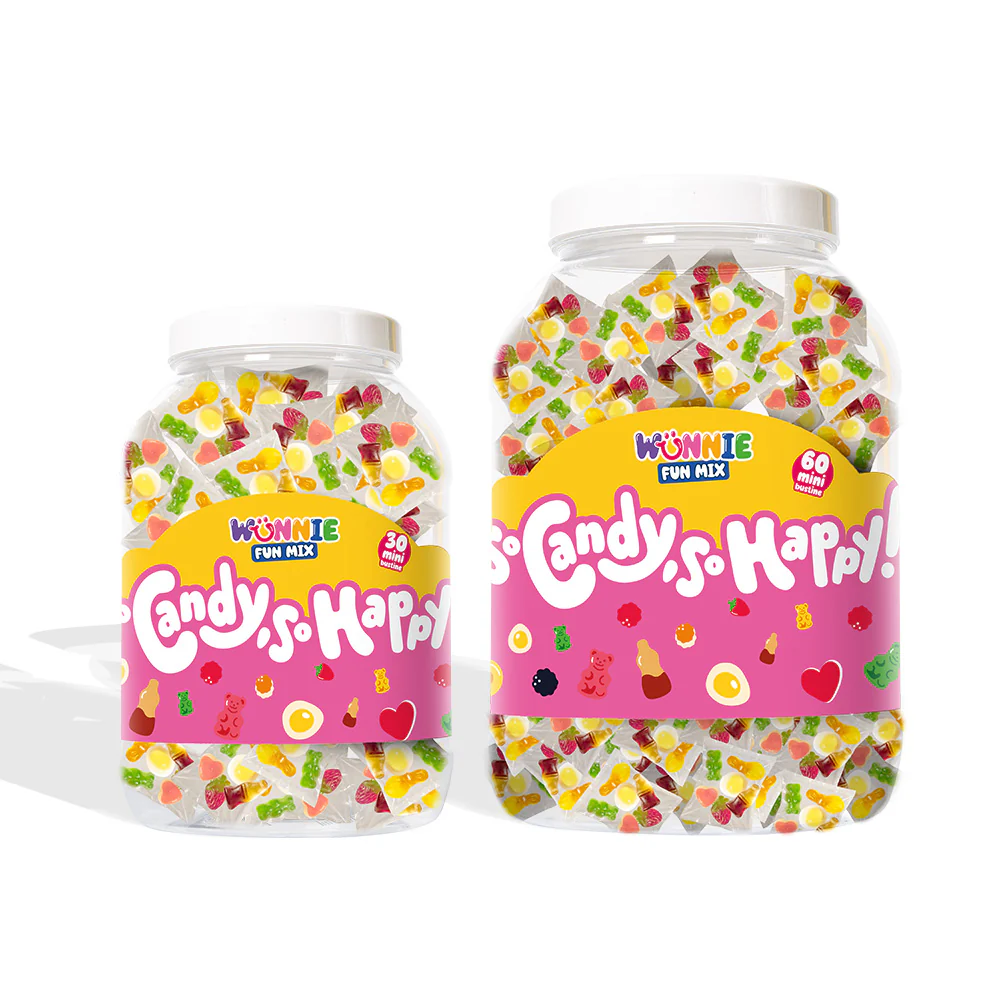 Wunnie Fun Mix, barattolo con bustine monoporzione di caramelle gommose in gusti assortiti (30 o 60 pz)