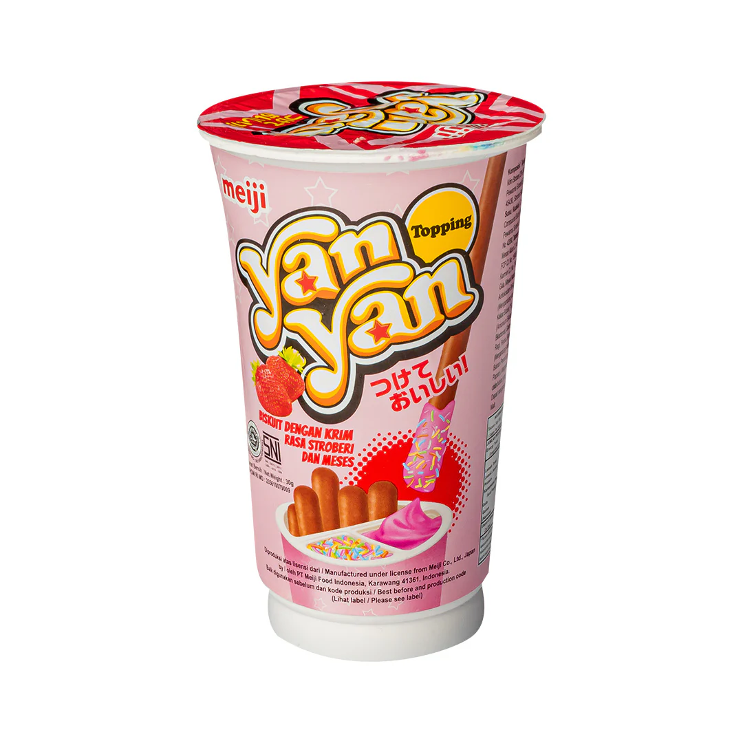 Meiji Yan Yan Topping Strawberry Cream, grissini con crema alla fragola e confettini da 30g