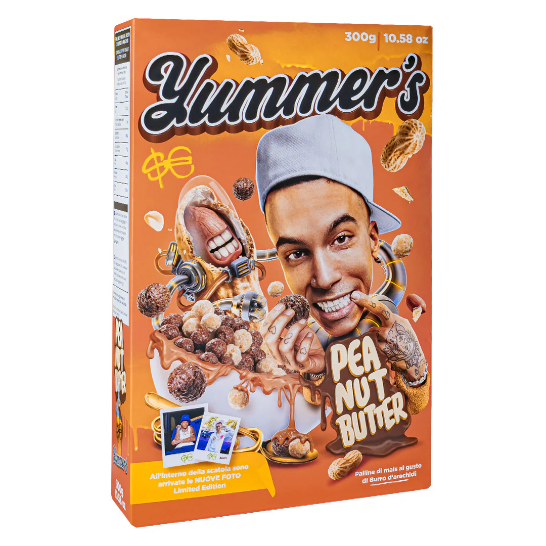 Yummer's Cereali Peanut Butter by Sfera Ebbasta, palline di mais al gusto di burro d’arachidi da 300g | NUOVA EDIZIONE